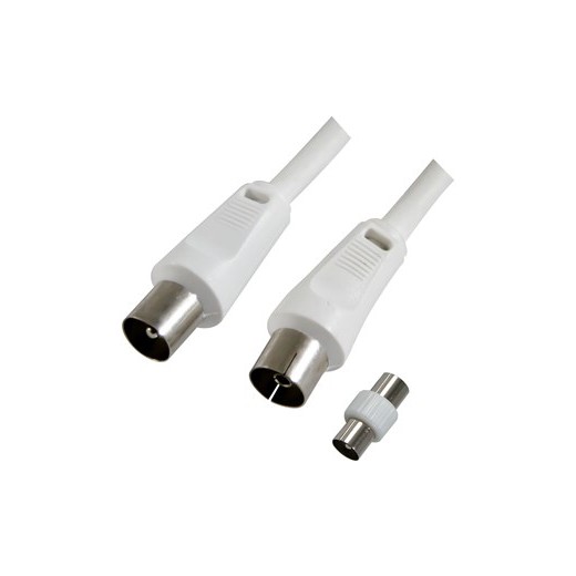 Câble COAXIAL TV 9.52 mm de 2 M, Mâle Femelle + adaptateur Mâle Mâle